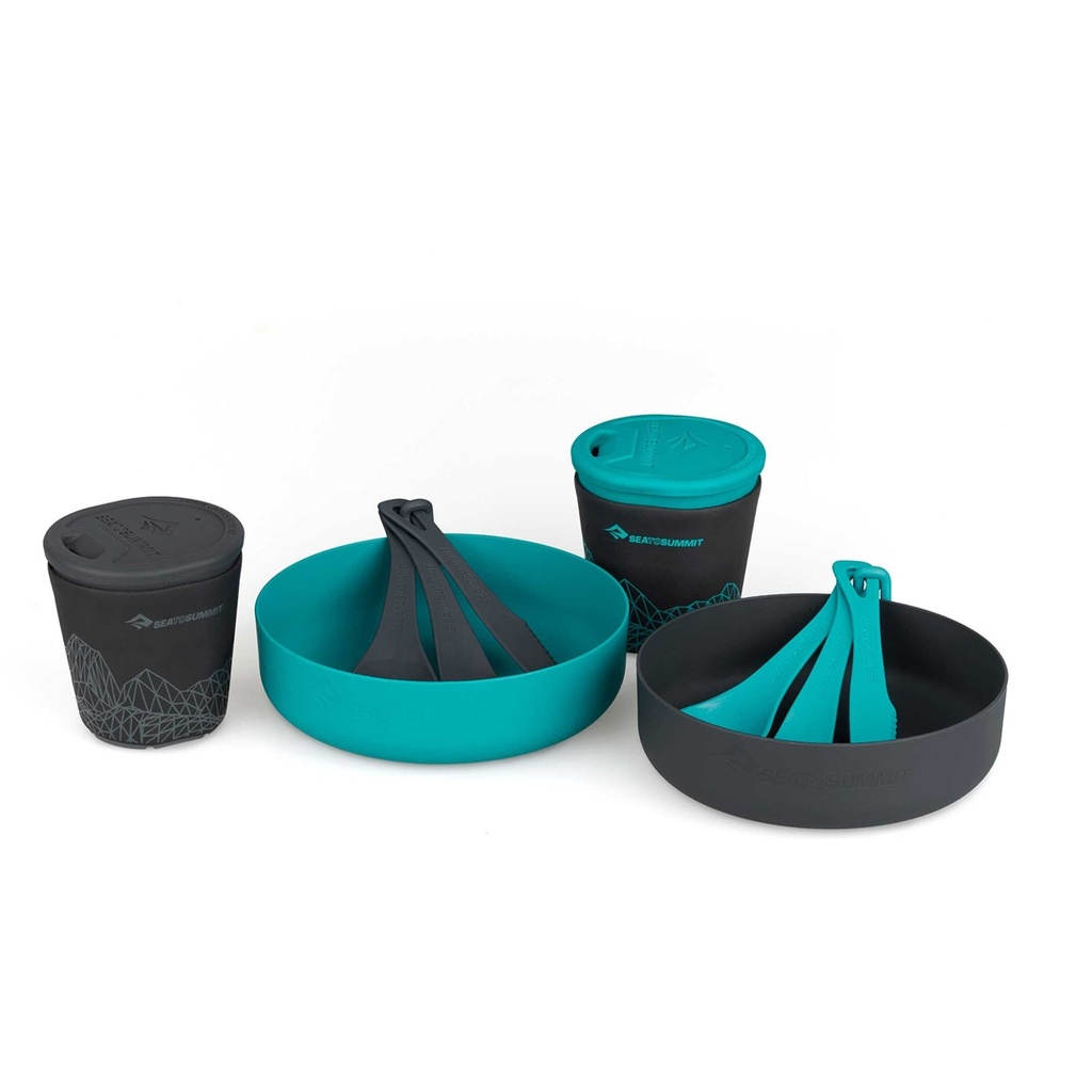 Sea To Summit DeltaLight Camp Set 2.2 (2 Mugs, 2 Bowls, 2 Cutlery Sets), Pacific Blue/Grey