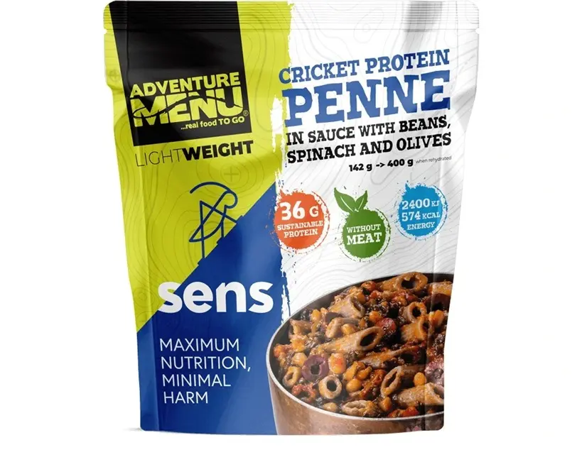 Maistas  Adventure Menu Cricket Protein Penne in Sauce with Beans Spinach and Olives 